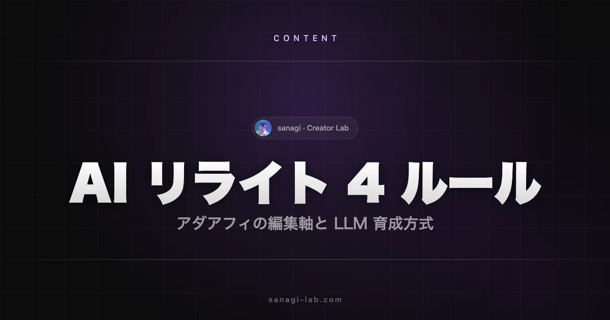 アダアフィの AI リライト実践ガイド｜編集軸と育成方式の 4 ルール【2026年版】